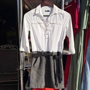 White Button-UpDress with Gray Skirt attached